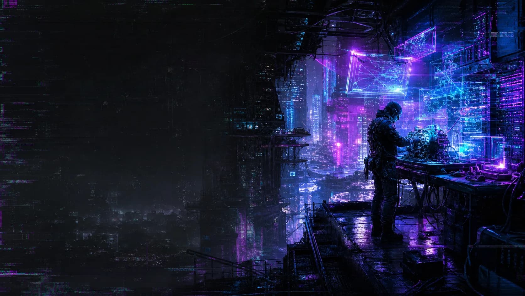 Borged protocol activity rendered as a neon-lit city grid